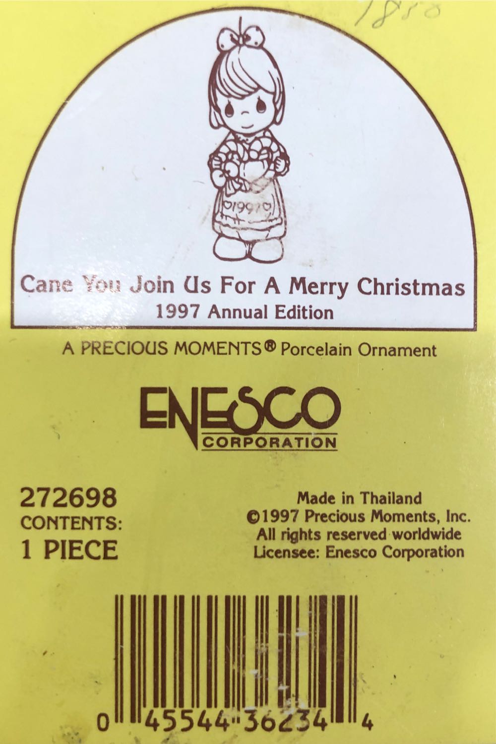 Moments Precious Moments Cane You Join Us For Merry Christmas #272698 272698 ”cane Porcelain Can Enesco Christmas” 272671  ornament collectible [Barcode 045544362344] - Main Image 2