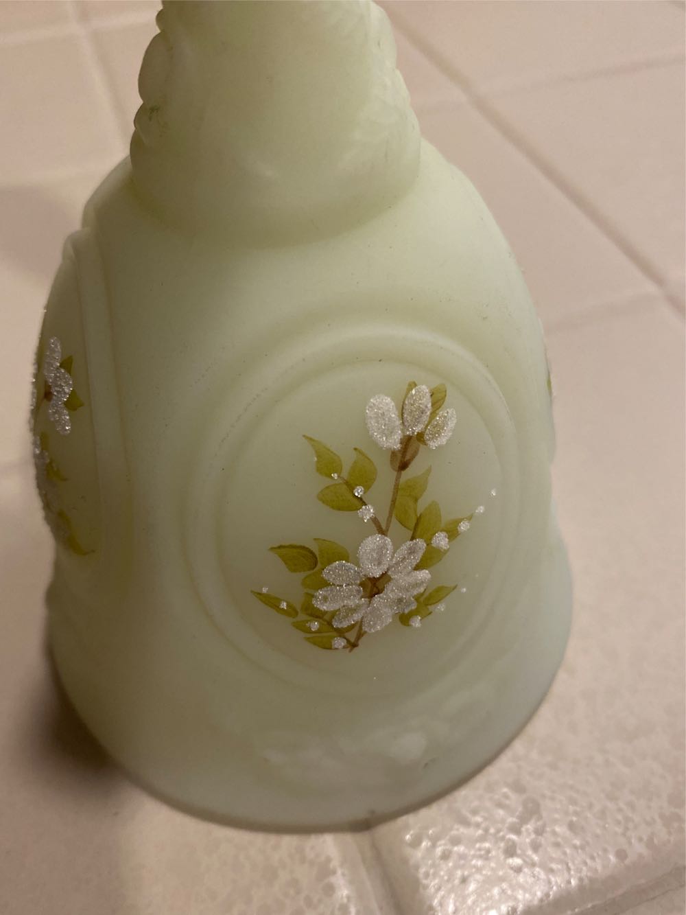 Fenton Bell With White Flowers Custard  ornament collectible - Main Image 3