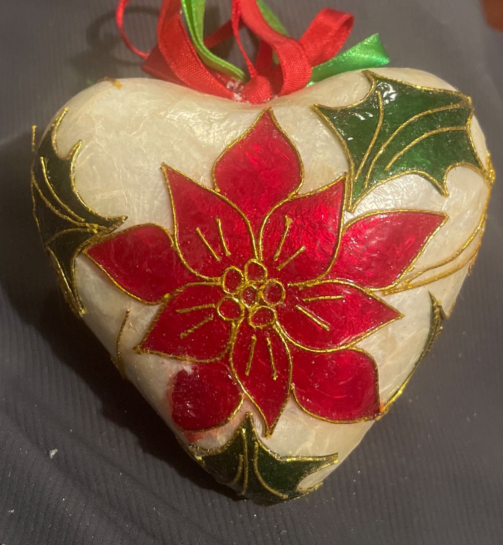 Capiz Shell - Heart - Poinsettia - Poinsettia (Heart) ornament collectible - Main Image 1