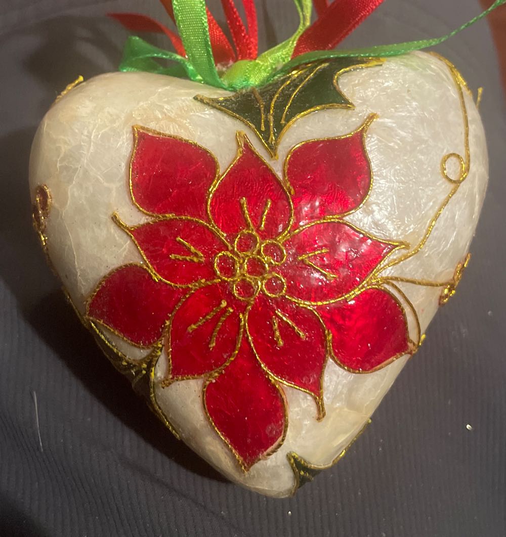 Capiz Shell - Heart - Poinsettia - Poinsettia (Heart) ornament collectible - Main Image 2