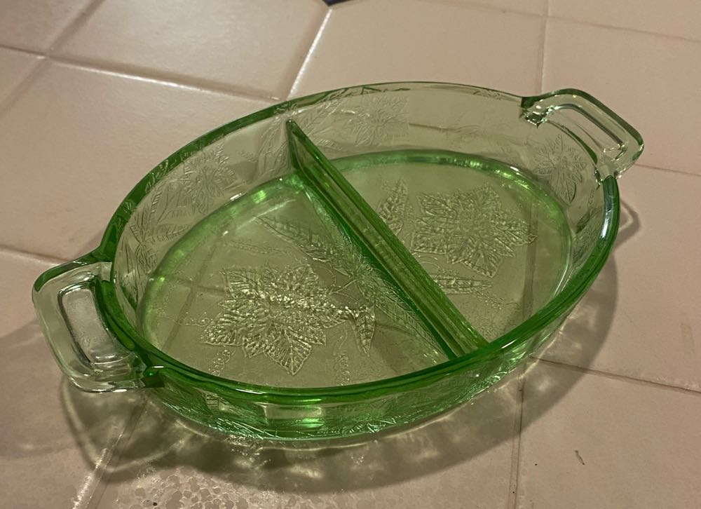 Jeanette Glass Poinsettia Pattern Divided Rellish Dish  ornament collectible - Main Image 2