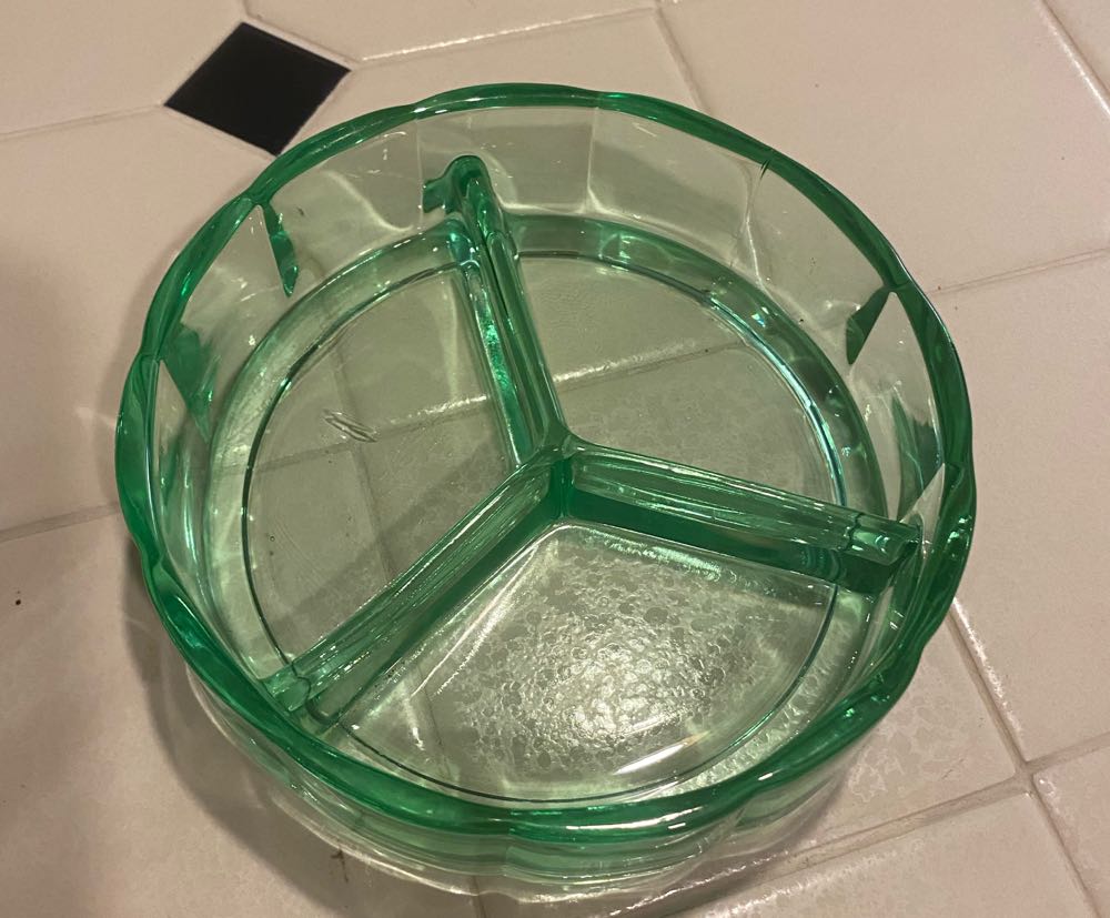 Unk Uranium Glass Divided Reliah Tray 3 Segments  ornament collectible - Main Image 2