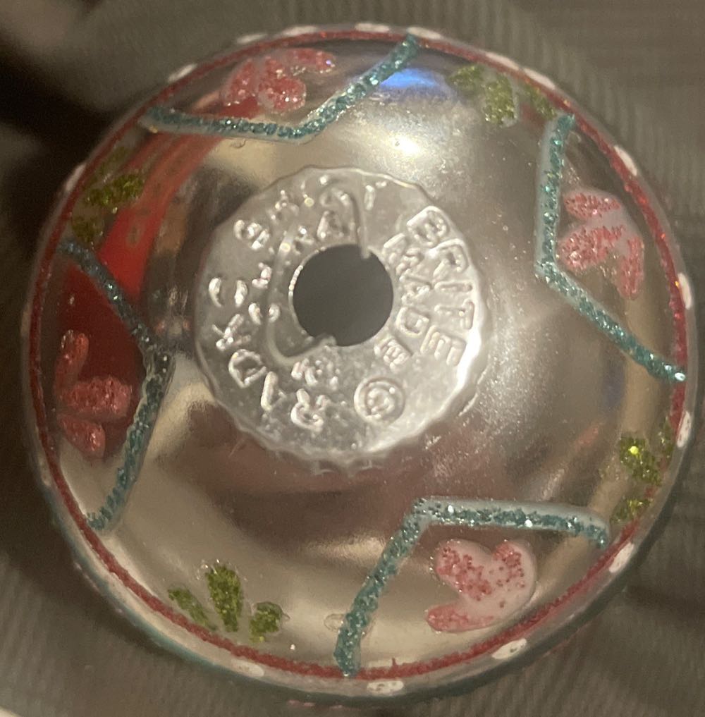 Christopher Radko - Shiny Brite - (Set 2) - Festive Fete - Round - Stencil - Flowers - Teal, Green, Red, White - Festive Fete (Round) ornament collectible - Main Image 3