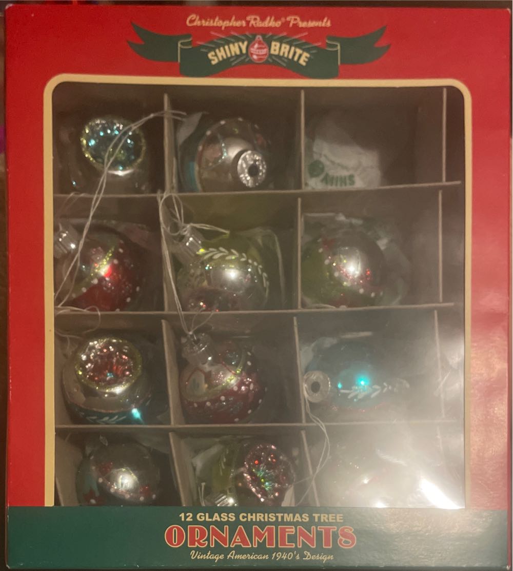 Christopher Radko - Shiny Brite - (Set 2) - Festive Fete - Teardrop- Reflector - Red, White, Green, Silver, Sky Blue - Festive Fete (Teardrop) ornament collectible - Main Image 3