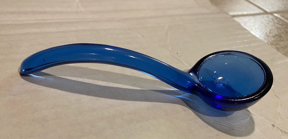Unk. Blue vaseline glass Mayo / Condiment spoon ornament collectible - Main Image 2