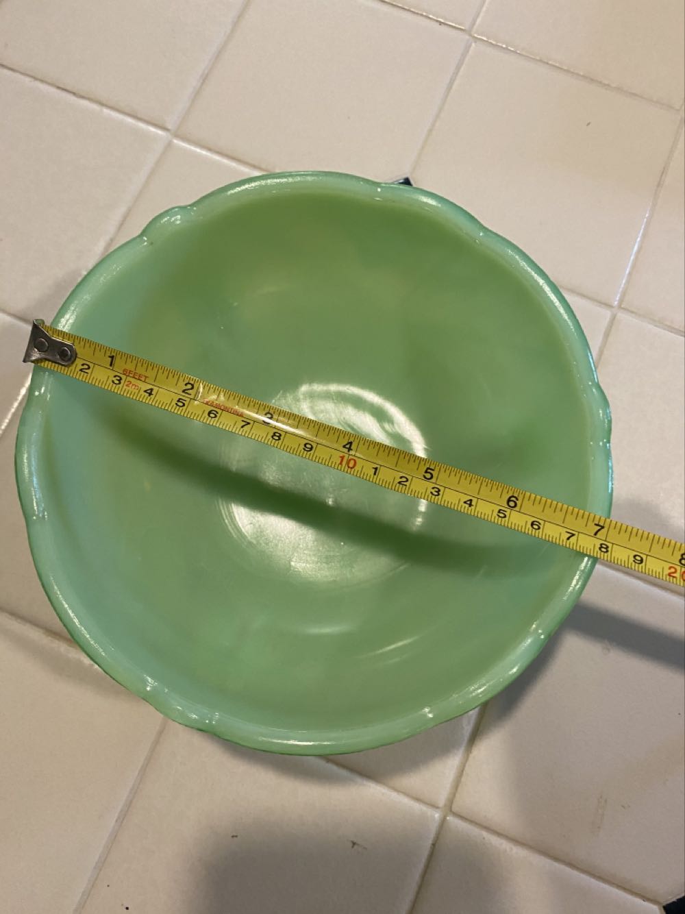 McKee Glass Chevron Jadeite Bulb shaped Bowl 3 footed   ornament collectible - Main Image 4