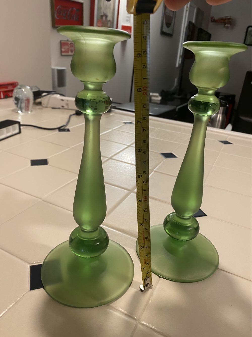 Fenton Florentine Green Iridescent Stretch Glass Candlesticks Set Of 2   ornament collectible - Main Image 2