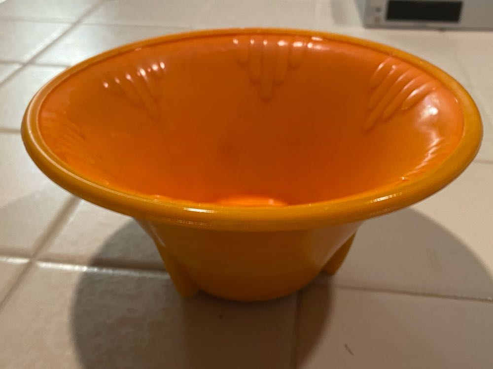 Akro Agate # 340 Dart Bowl Type III ORANGE Art Deco Style 6” ornament collectible - Main Image 2