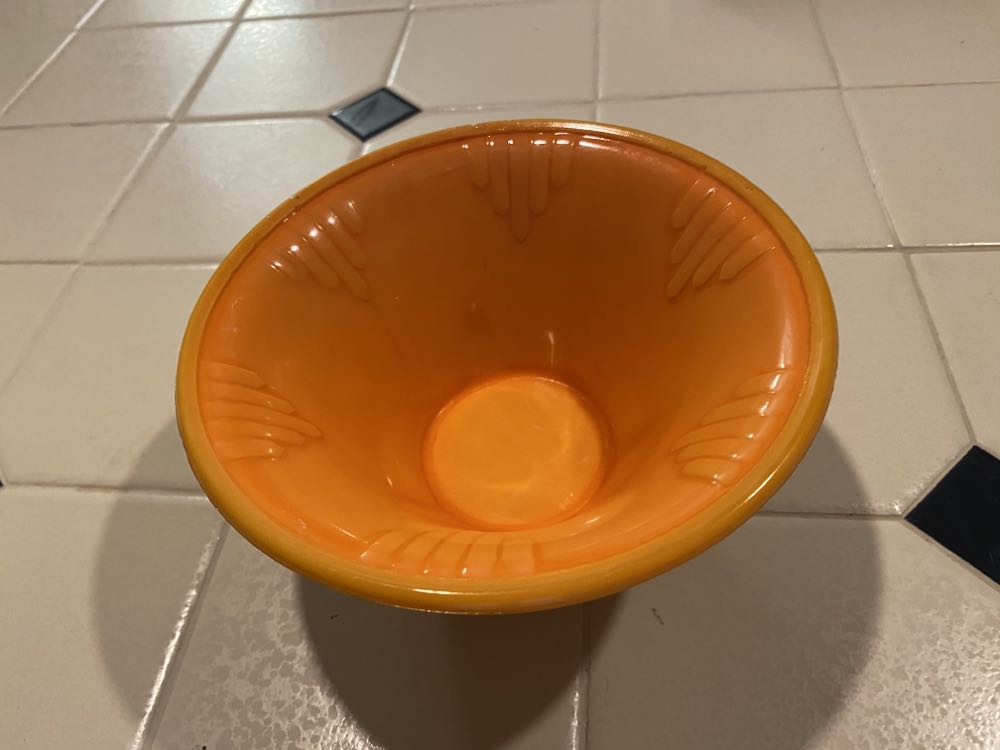 Akro Agate # 340 Dart Bowl Type III ORANGE Art Deco Style 6” ornament collectible - Main Image 4