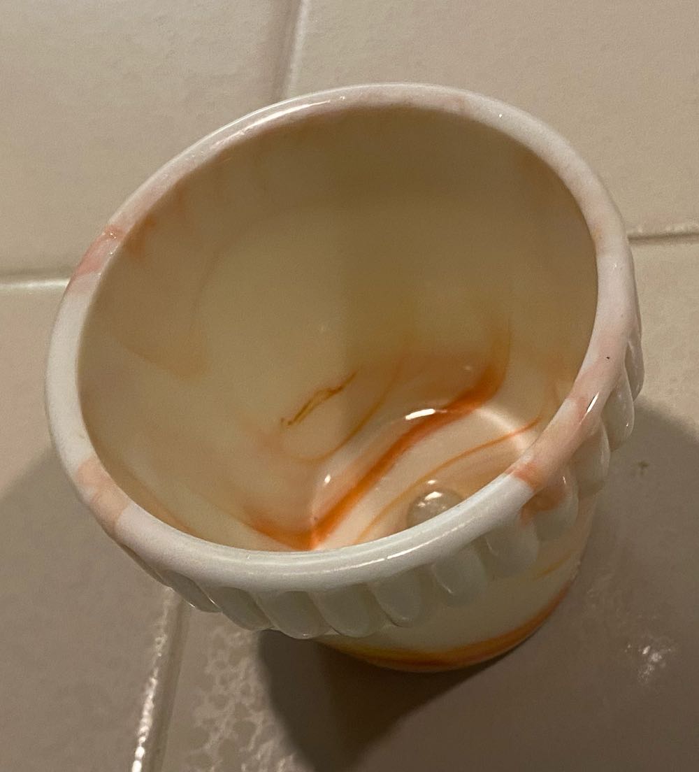 Akro Agate Flower Pot 300F Orange White Slag Glass Mini Flowerpot Ribbed Top 2.75” High  ornament collectible - Main Image 4