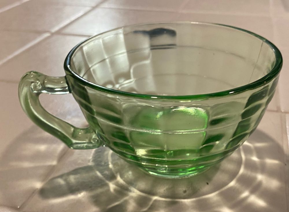Anchor Hocking Block Optic Pattern Green Uranium Glass Cup  ornament collectible - Main Image 2