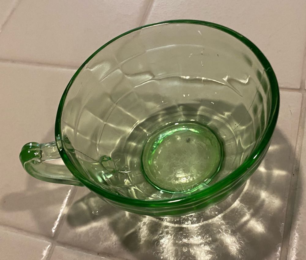 Anchor Hocking Block Optic Pattern Green Uranium Glass Cup  ornament collectible - Main Image 4