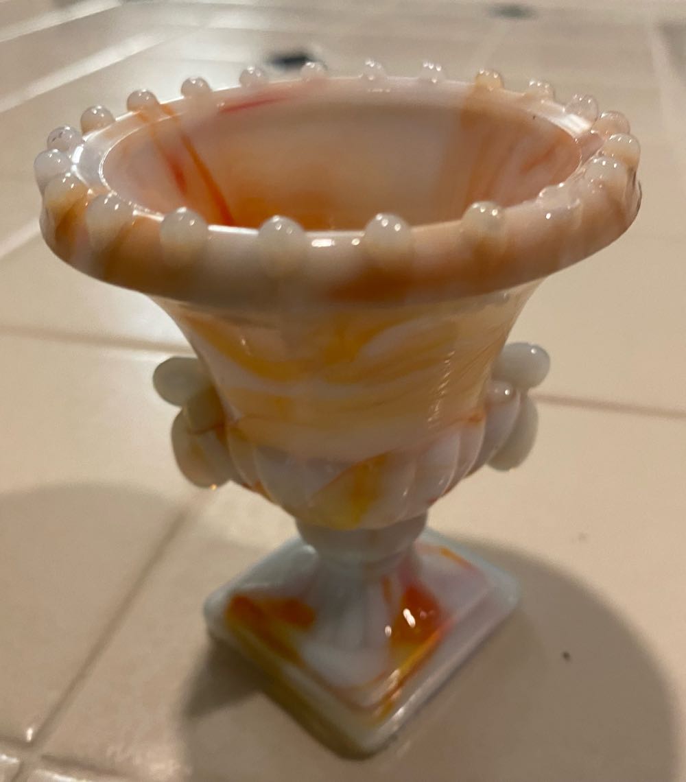 Akro Agate Orange And White Slag Glass Mini Urn Toothpick Holder  ornament collectible - Main Image 2