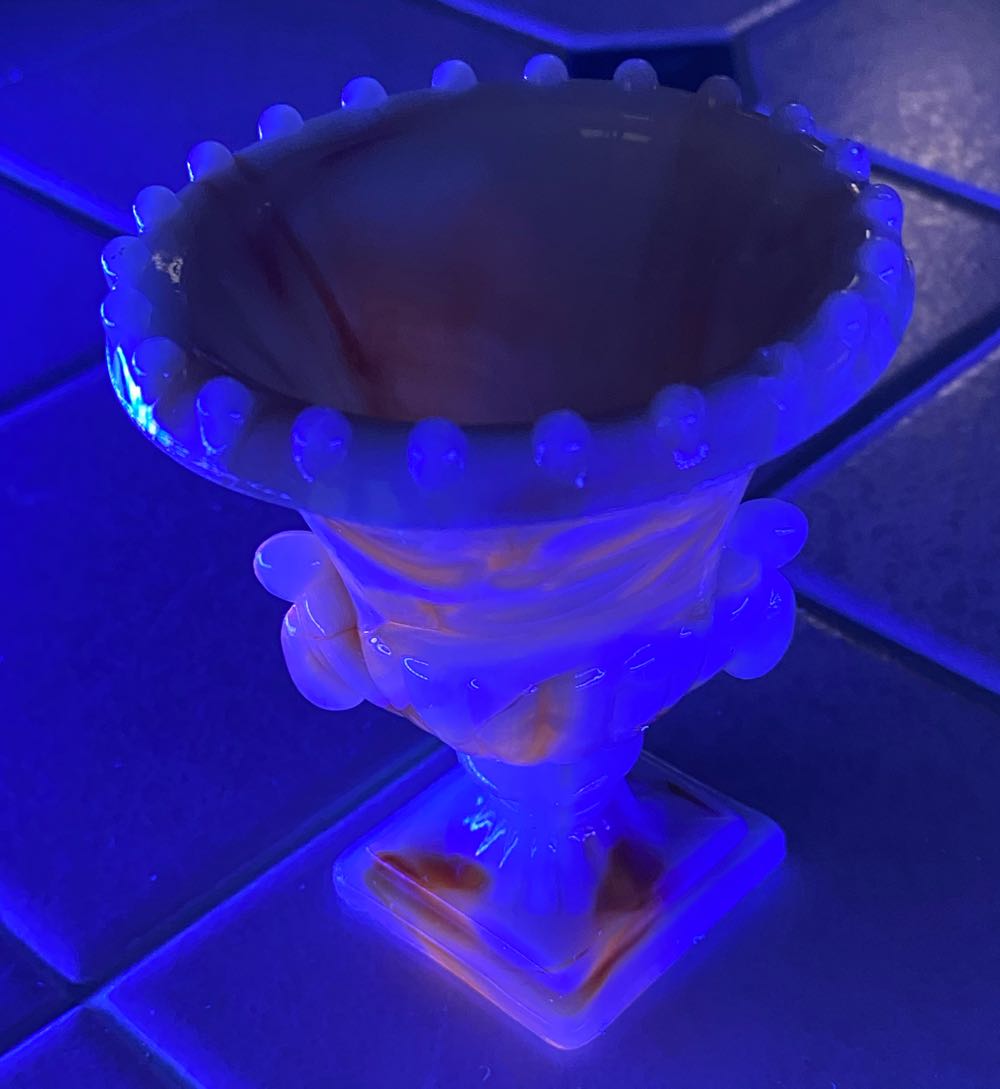 Akro Agate Orange And White Slag Glass Mini Urn Toothpick Holder  ornament collectible - Main Image 3