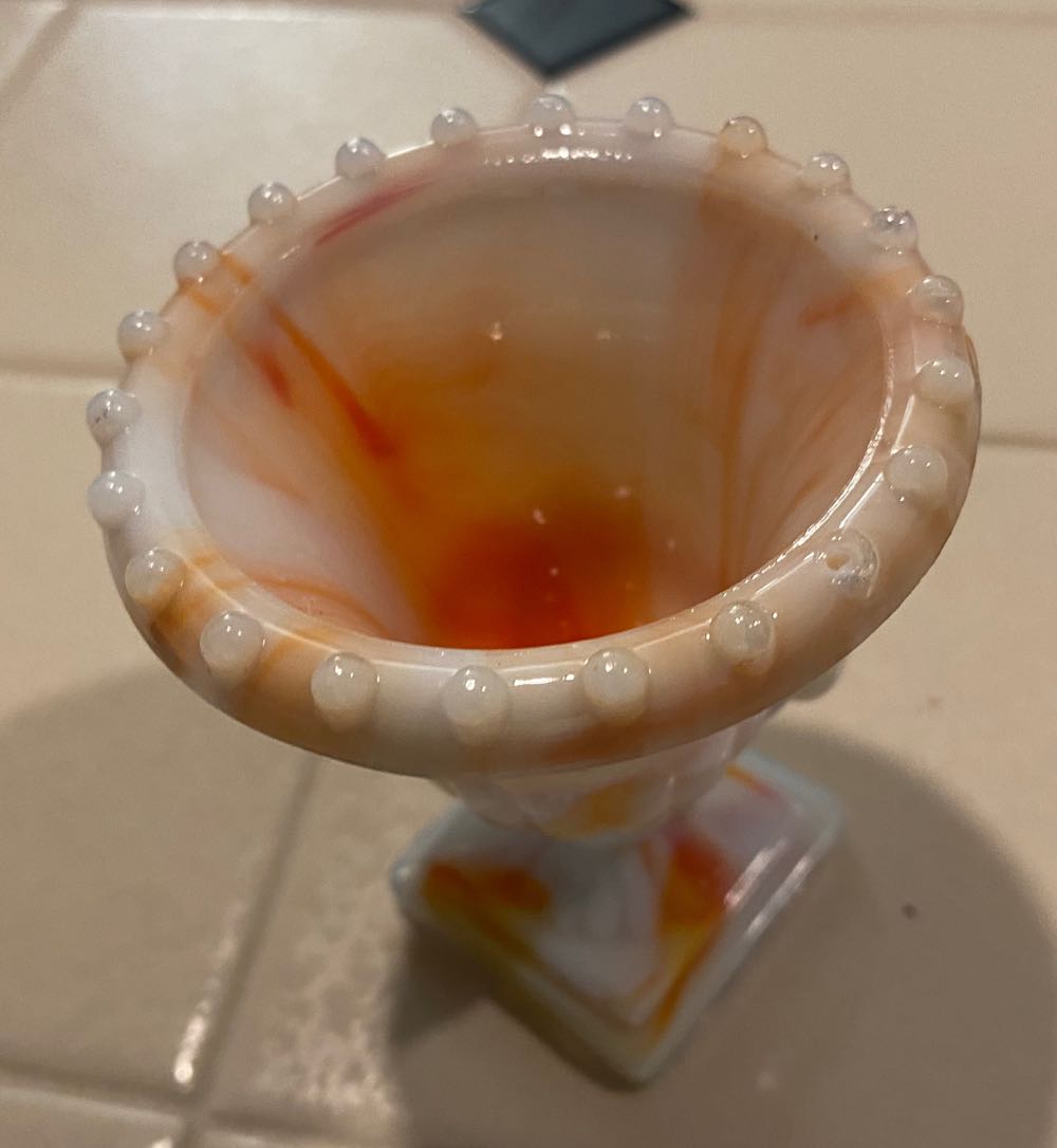 Akro Agate Orange And White Slag Glass Mini Urn Toothpick Holder  ornament collectible - Main Image 4