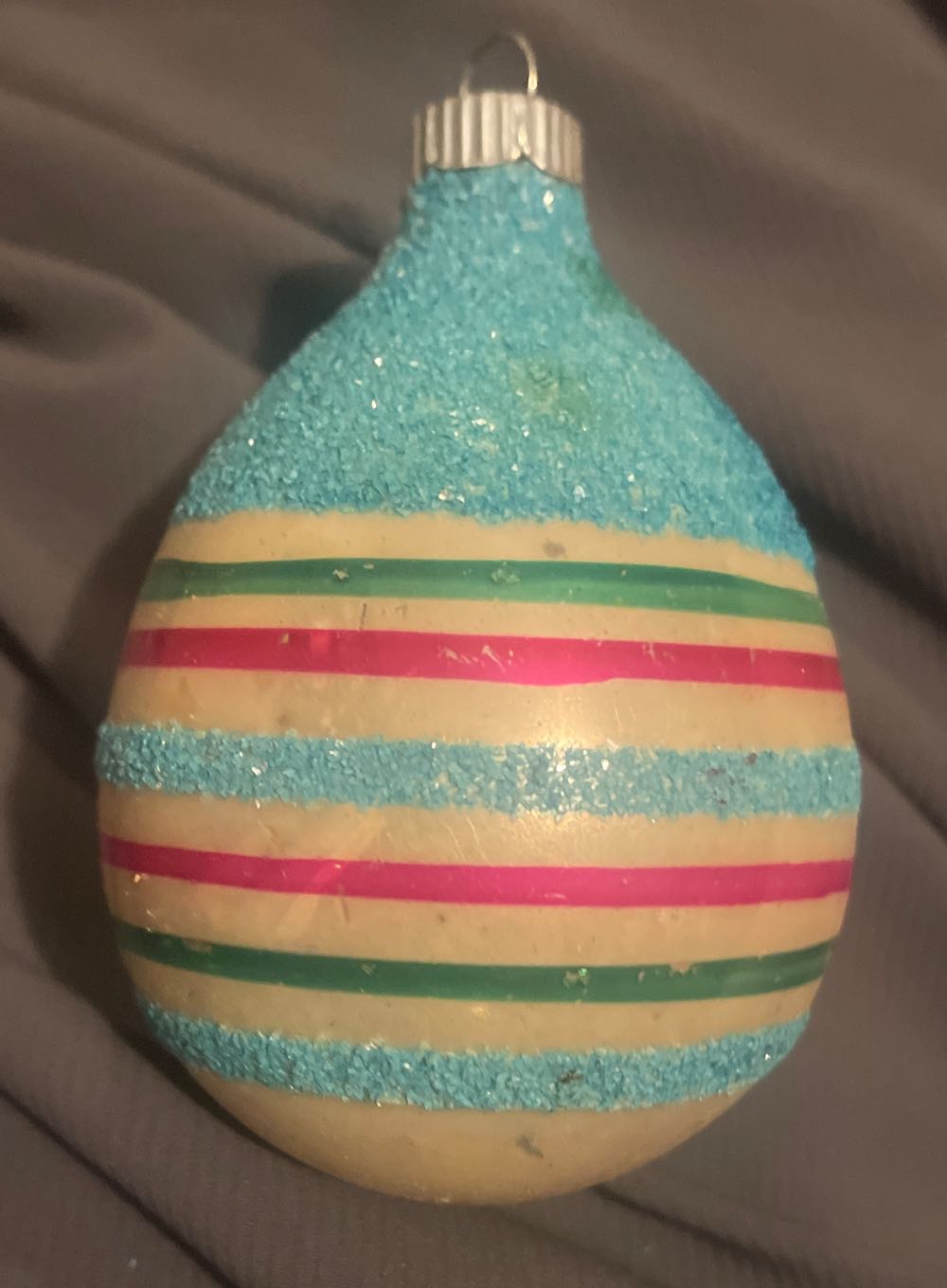 Shiny Brite - Egg - Blue Mica - White, Green, Red - Stripes (Egg) ornament collectible - Main Image 1