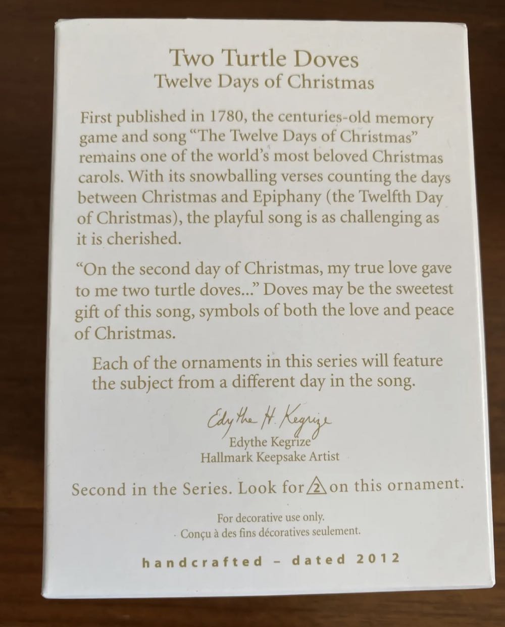 Twelve Days Of Christmas #2: Two Turtle Doves - Twelve Days Of Christmas ornament collectible - Main Image 2