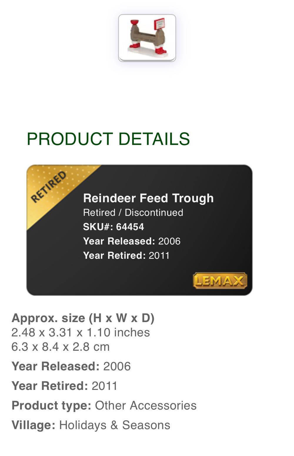 Reindeer Feed Trough #64454 - Santa’s Wonderland (Accessories) ornament collectible [Barcode 728162644541] - Main Image 2