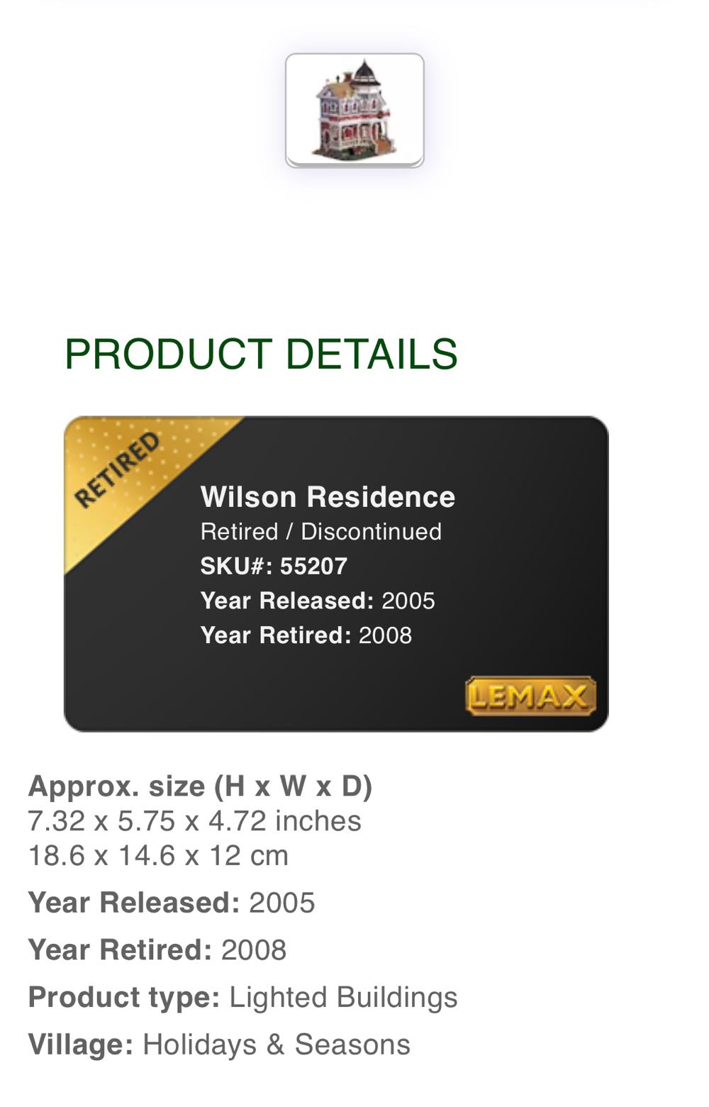 Wilson Residence #55207 - Caddington (Lighted Building) ornament collectible [Barcode 728162552075] - Main Image 3