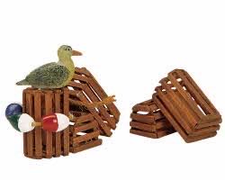 #14636 Lemax Village Collection Wooden Lobster Pots Set Of 3  ornament collectible [Barcode 728162146366] - Main Image 1