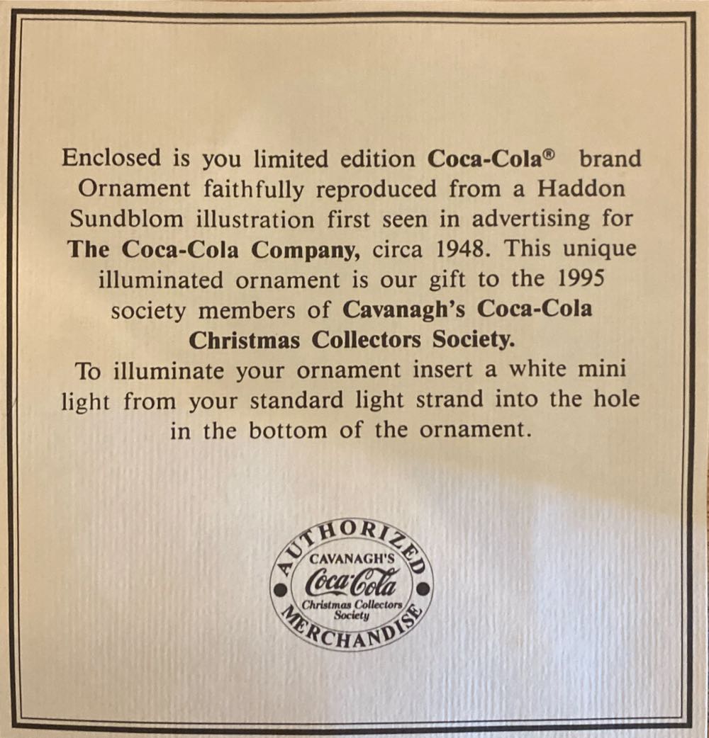 1948 - Holiday Hospitality - Cavanaugh’s Coca-Cola Christmas Collectors Society (Coca-Cola Santa Claus) ornament collectible - Main Image 3