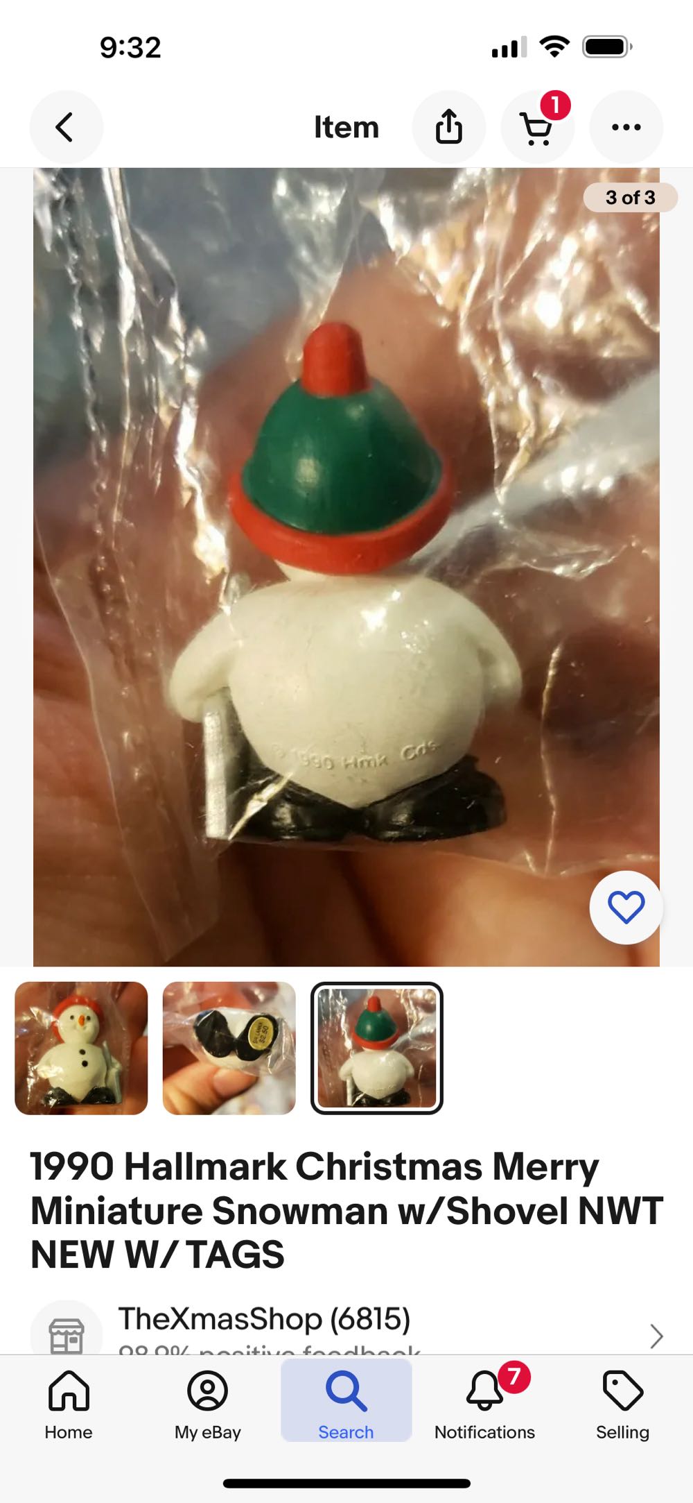 Snowman Merry Miniature  ornament collectible - Main Image 2