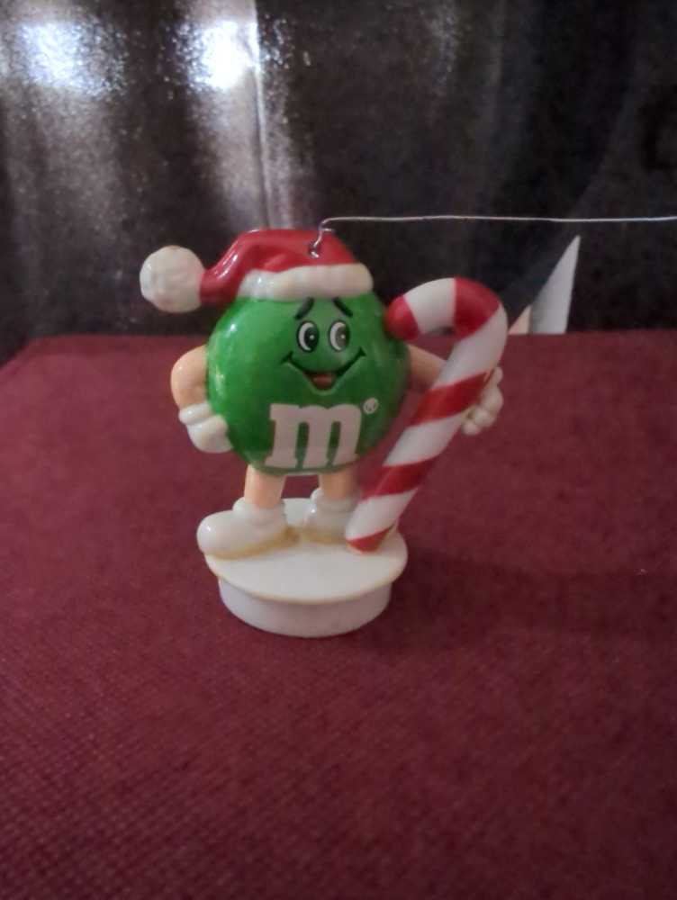 Green M&M With Candy Cane  ornament collectible - Main Image 1