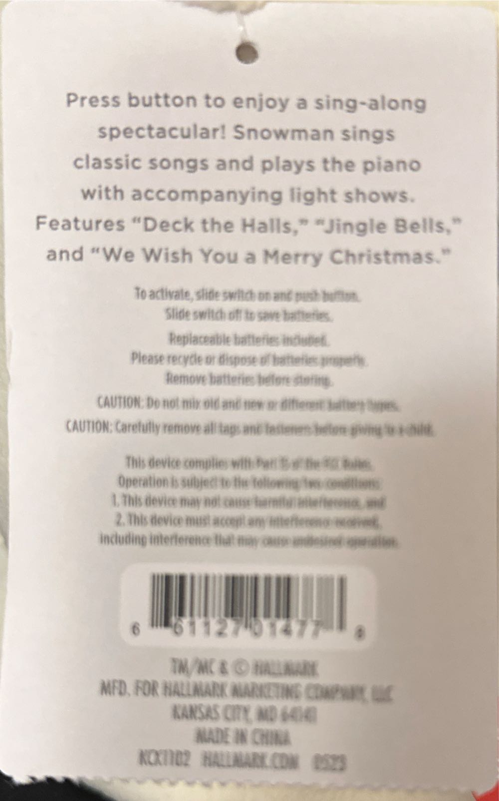 2023 Hallmark 20th Anniversary Showman Snowman Sing Along Plush - Snowman (Christmas) ornament collectible [Barcode 661127014778] - Main Image 3