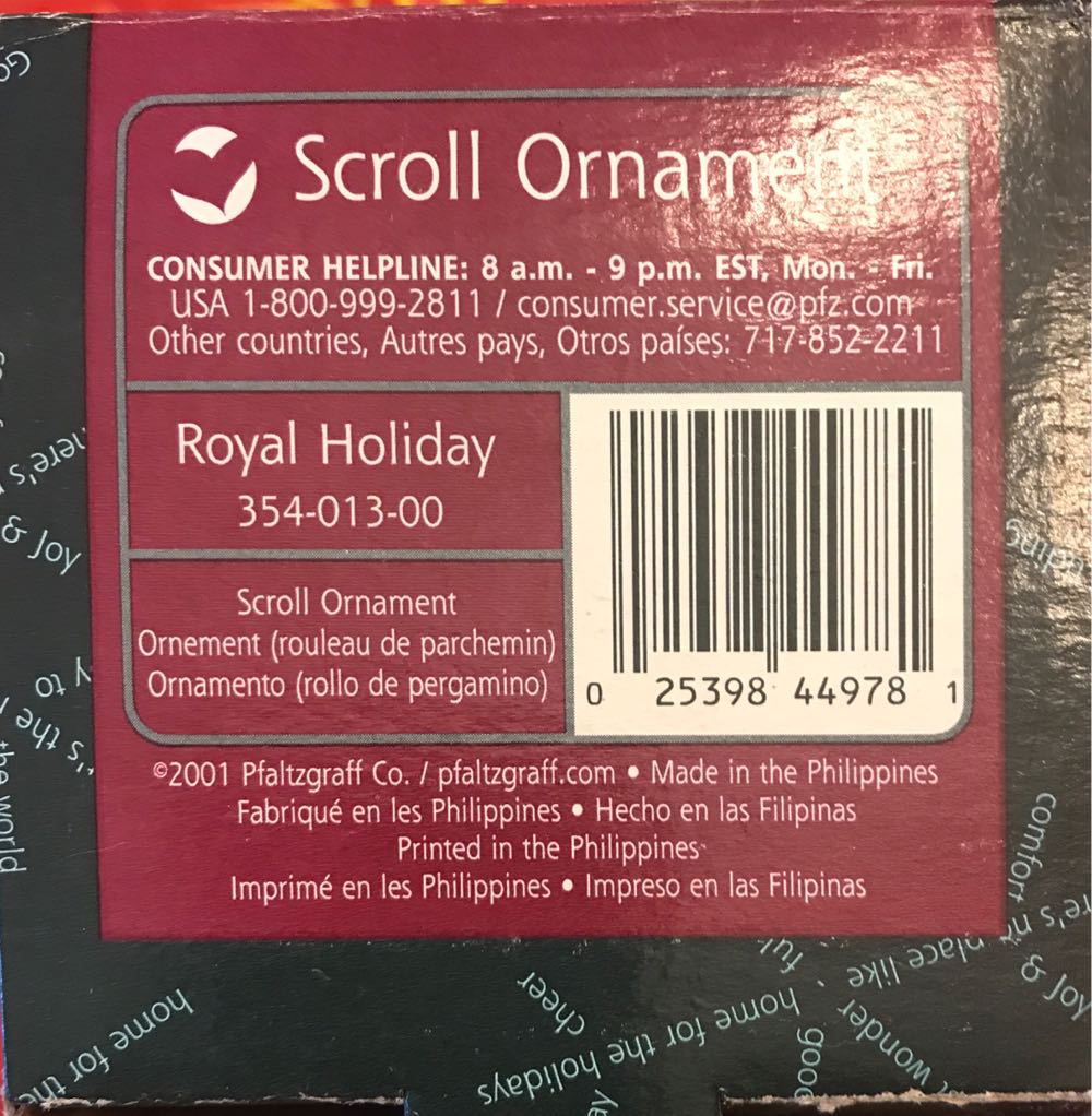 Pfaltzgraff Scroll Ornament  ornament collectible [Barcode 025398449781] - Main Image 2