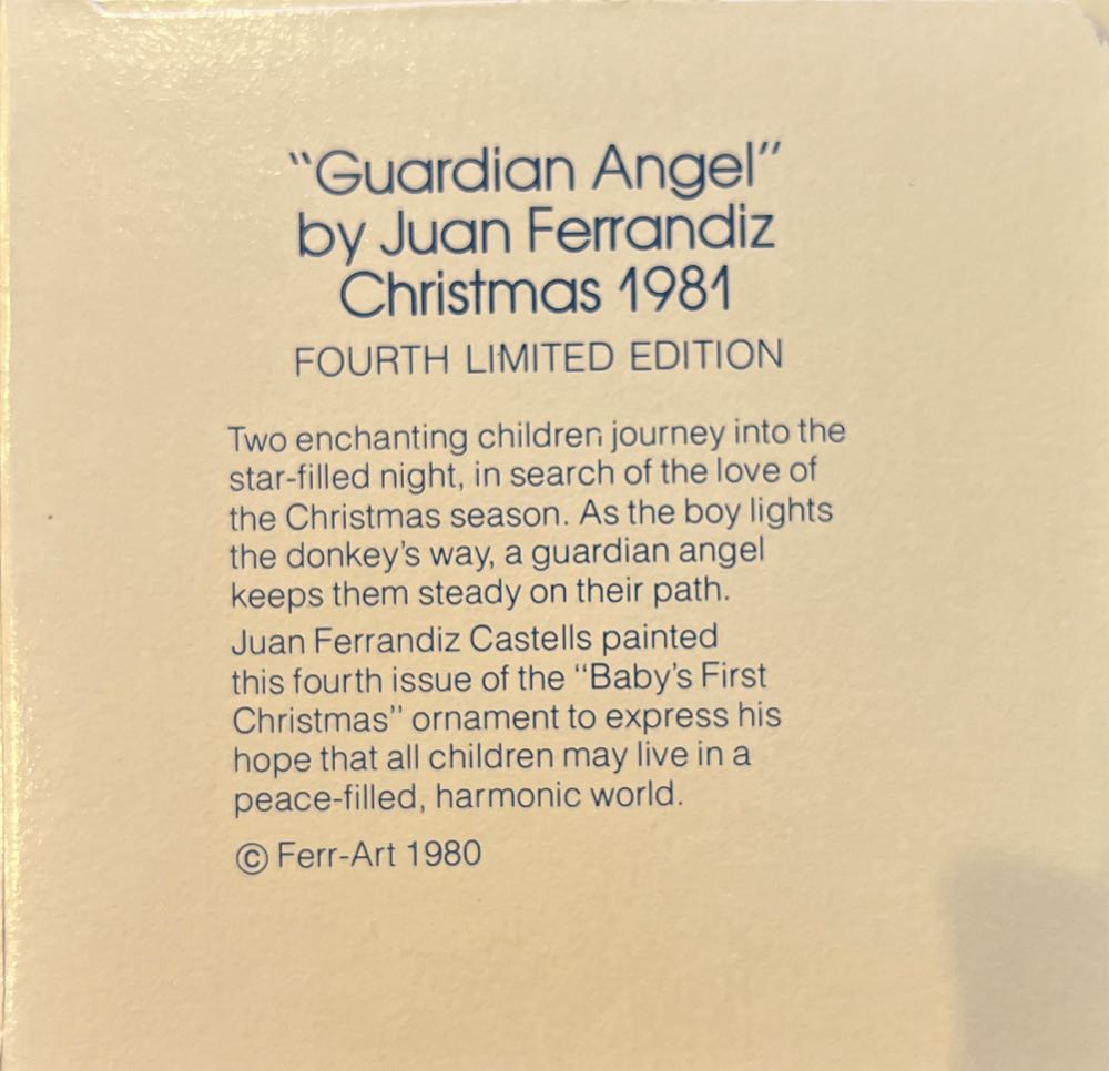 “Guardian Angel” Christmas 1981 - Ferrandie ornament collectible - Main Image 3