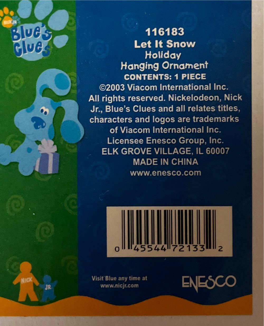 Vintage Enesco Blue’s Clues Let It Snow Holiday Hanging Christmas New  ornament collectible [Barcode 045544721332] - Main Image 2