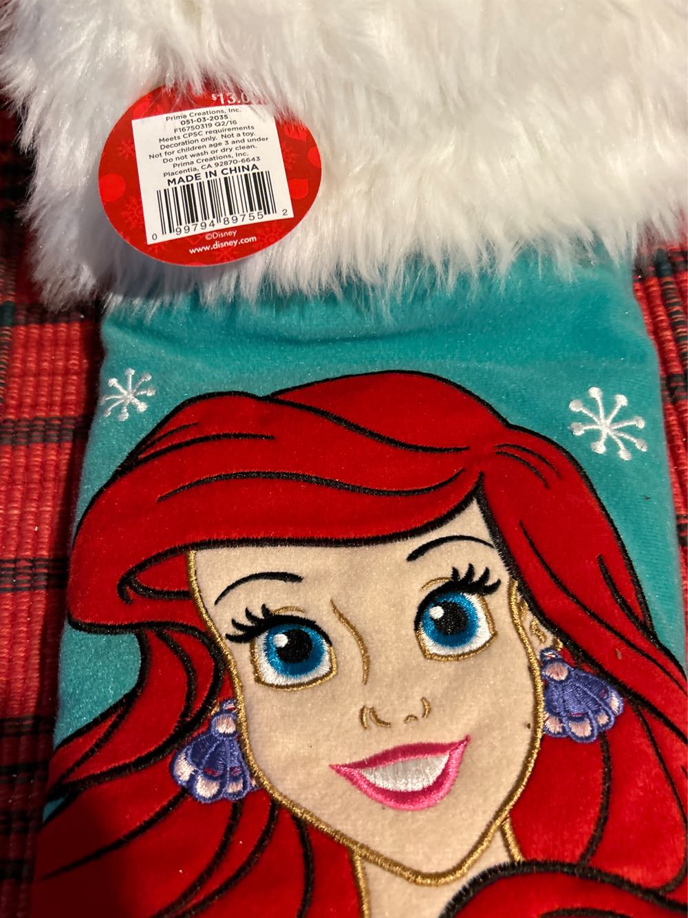 Little Mermaid Embroidered Stocking  White Fur  ornament collectible [Barcode 099794897552] - Main Image 2
