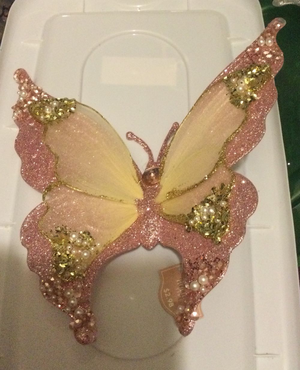 Butterfly Pink with Gold Large - Holiday Time ornament collectible - Main Image 1