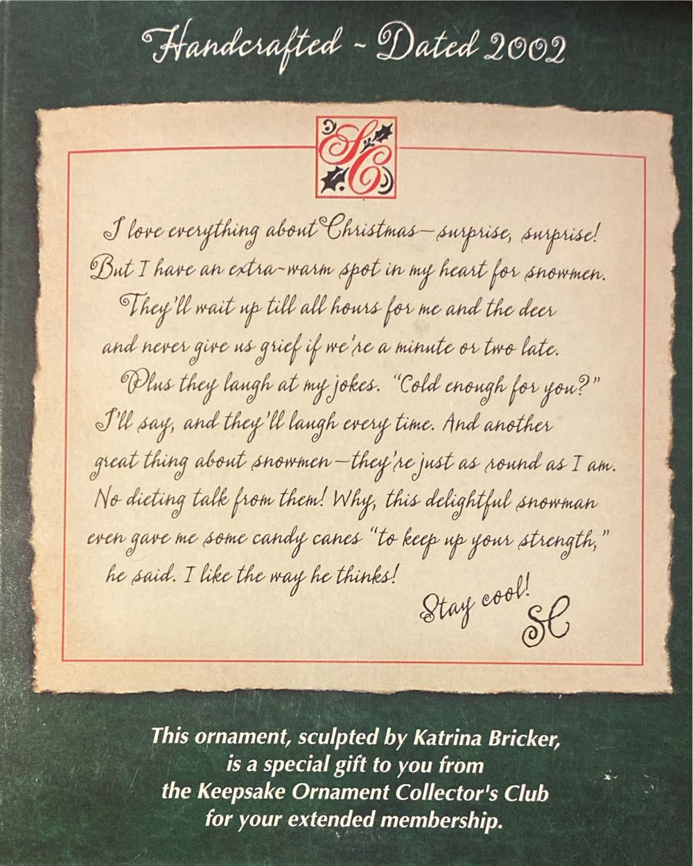 Hallmark KOC Snowman - Snowman (Keepsake Collector’s Club) ornament collectible - Main Image 2