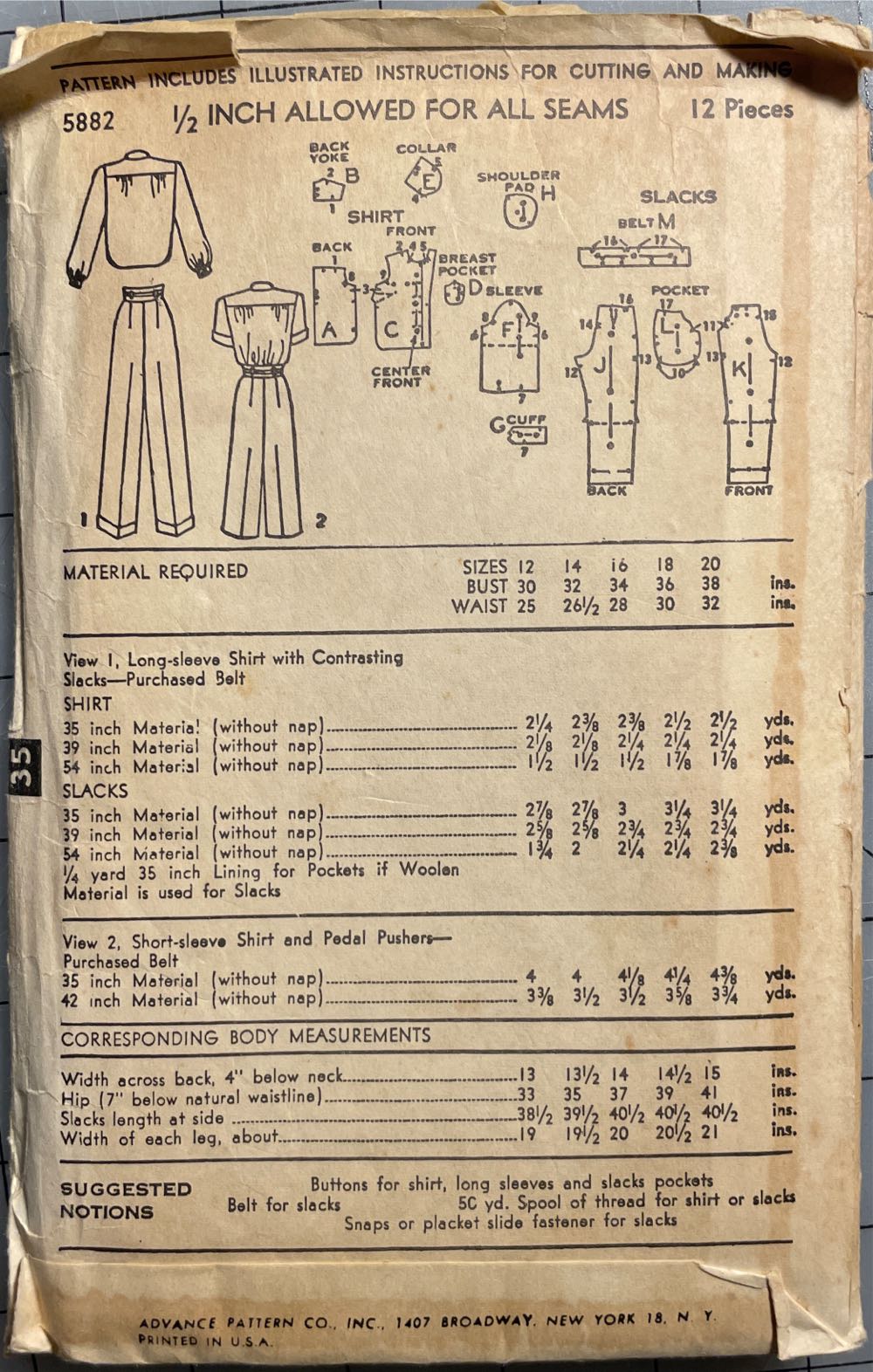 Advance Women’s Short and long Sleeved shirts With Contrasting Slacks and Pedal Pushers - 5882 (1940’s) ornament collectible - Main Image 2