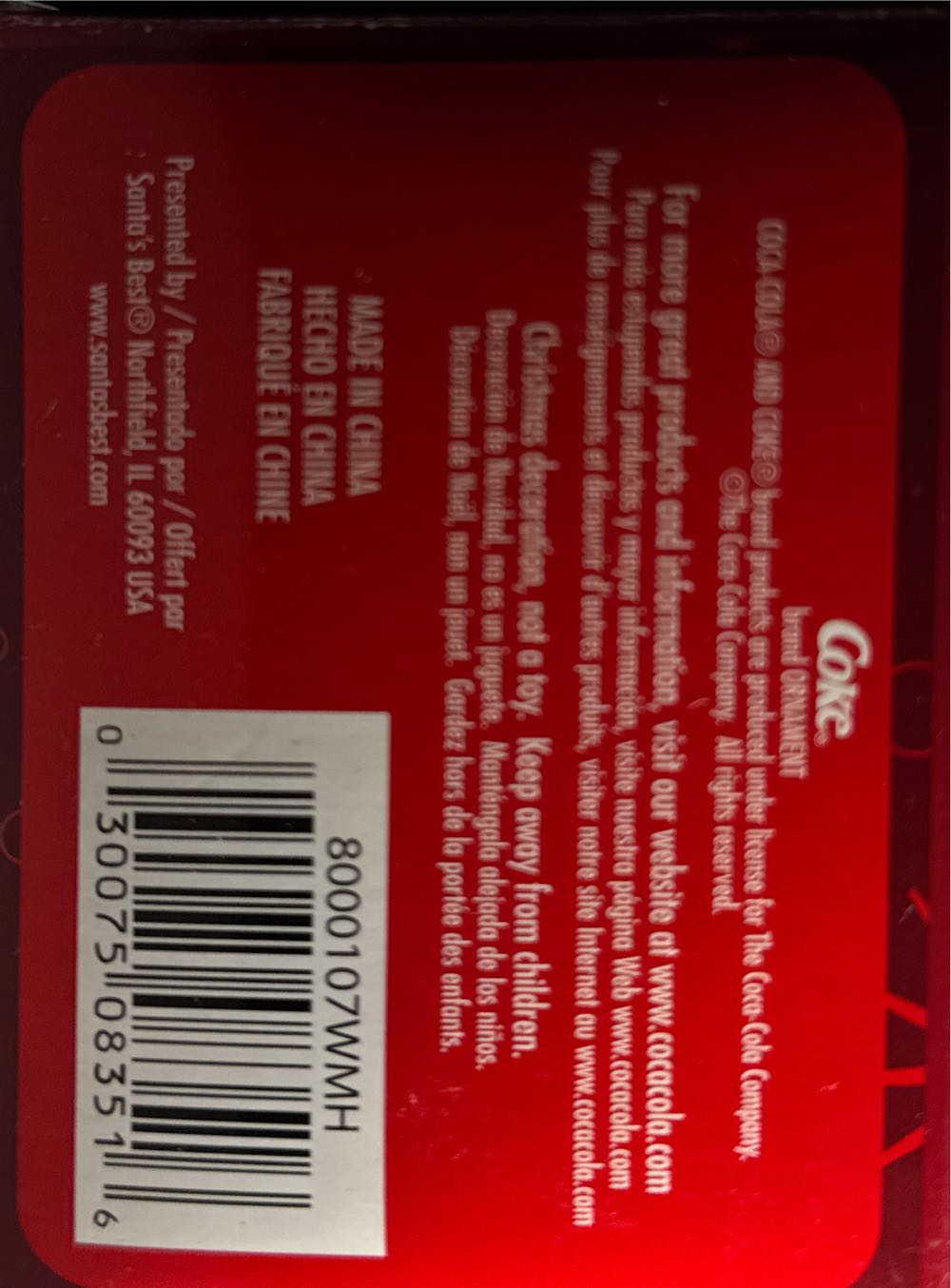Coca Cola Santa Claus  (Coca Cola Santa) ornament collectible [Barcode 030075083516] - Main Image 6