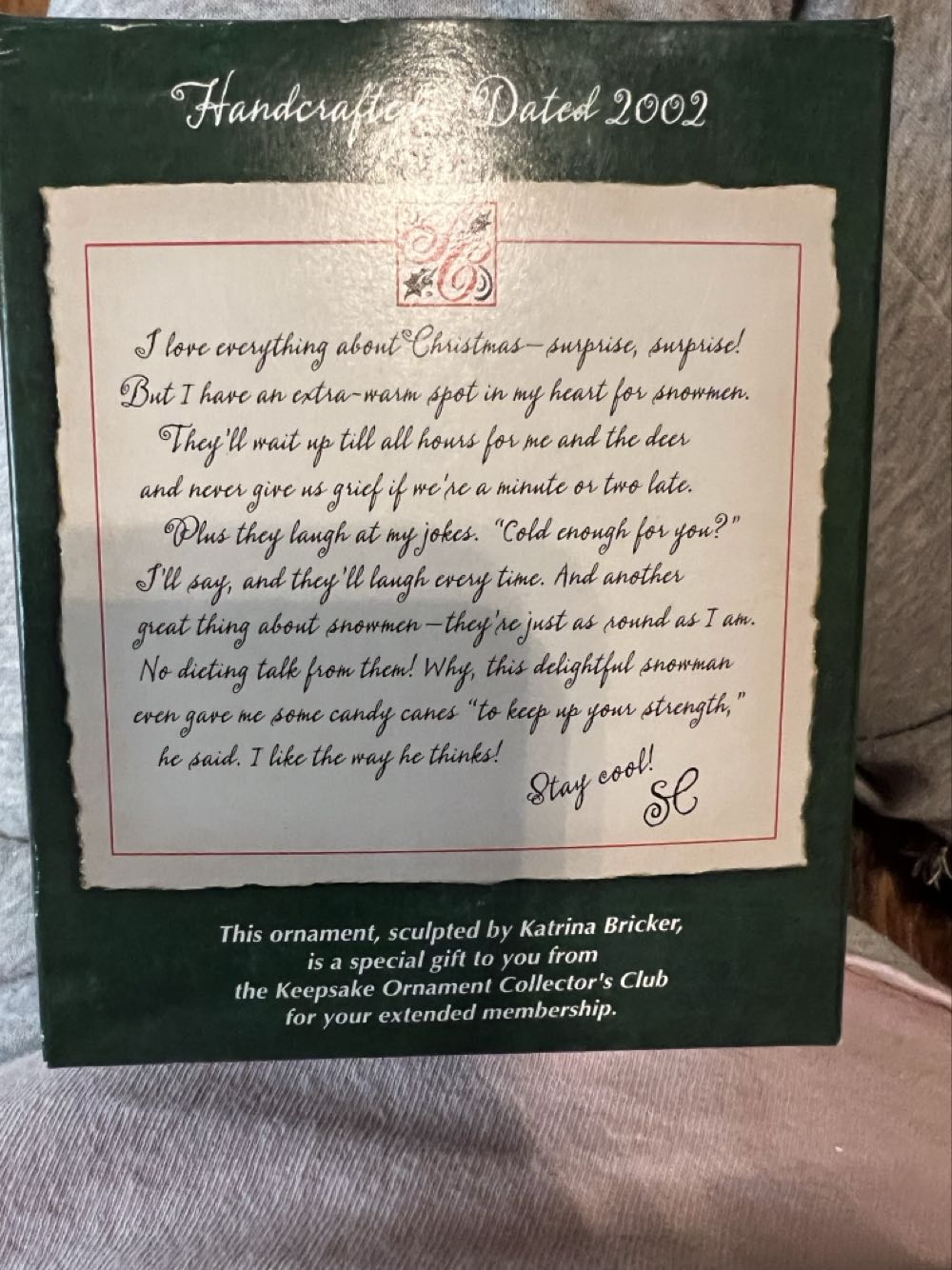 Hallmark Collectors Club Snowman  ornament collectible - Main Image 3