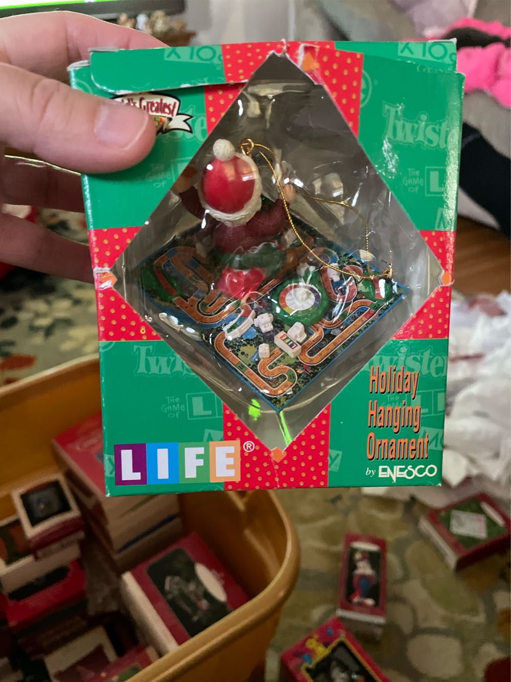 Swarovski Candy Cane Heart Ornament Crystal Light Siam Fern Green