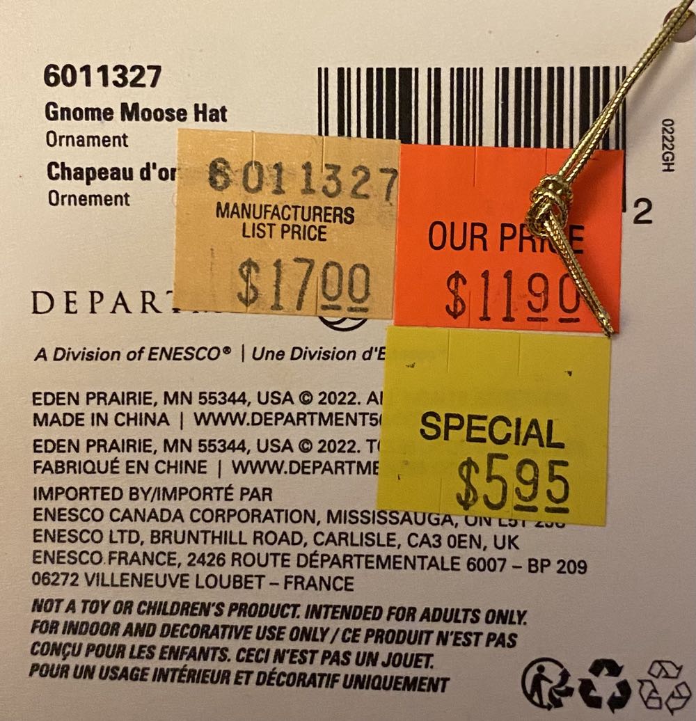 Possible Dreams Gnome Moose Hat  ornament collectible [Barcode 028399312252] - Main Image 2