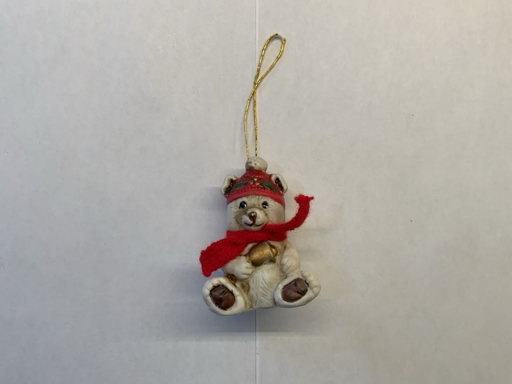 Vintage Christmas Bear Chiming Ornament With Bell And Scarf  - Friends ornament collectible - Main Image 2