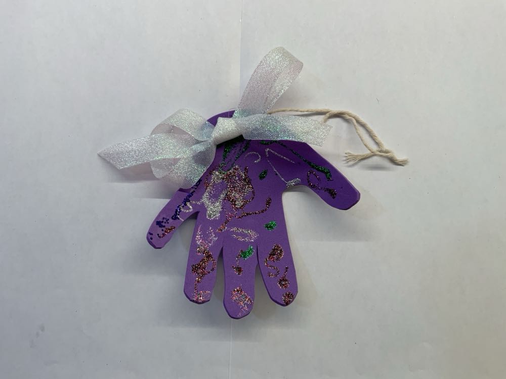 Handmade Purple Glittered Handprint - Sarah - Grandchild Ornaments ornament collectible - Main Image 2