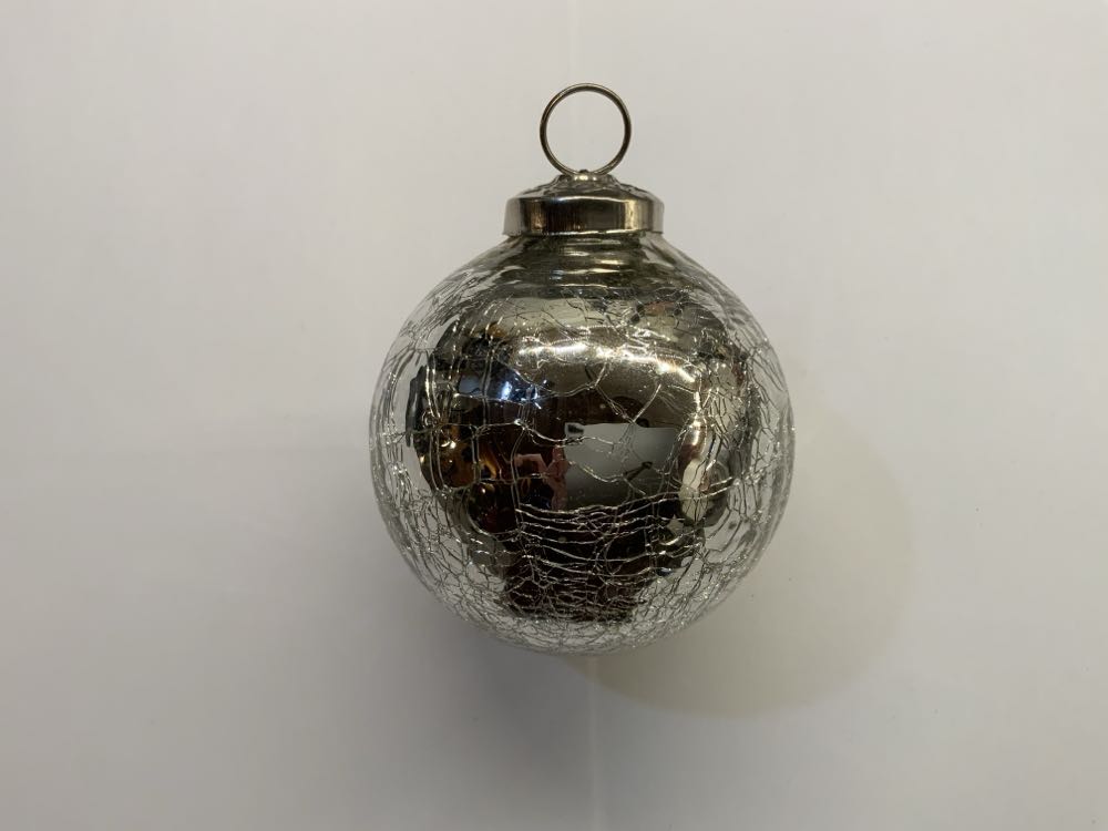 Vintage Silver Crackle Glass Ornament - Family ornament collectible - Main Image 1