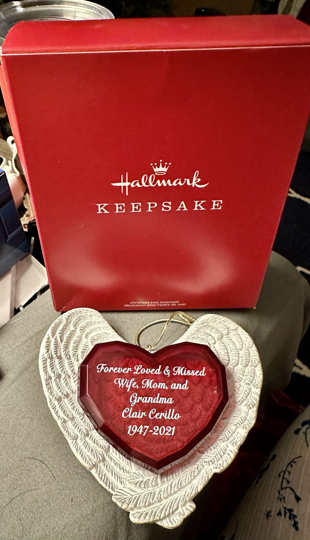 Forever Loved Memorial Heart and Angel Wings Personalized Ornament  (Missing Someone In Heaven) ornament collectible - Main Image 2