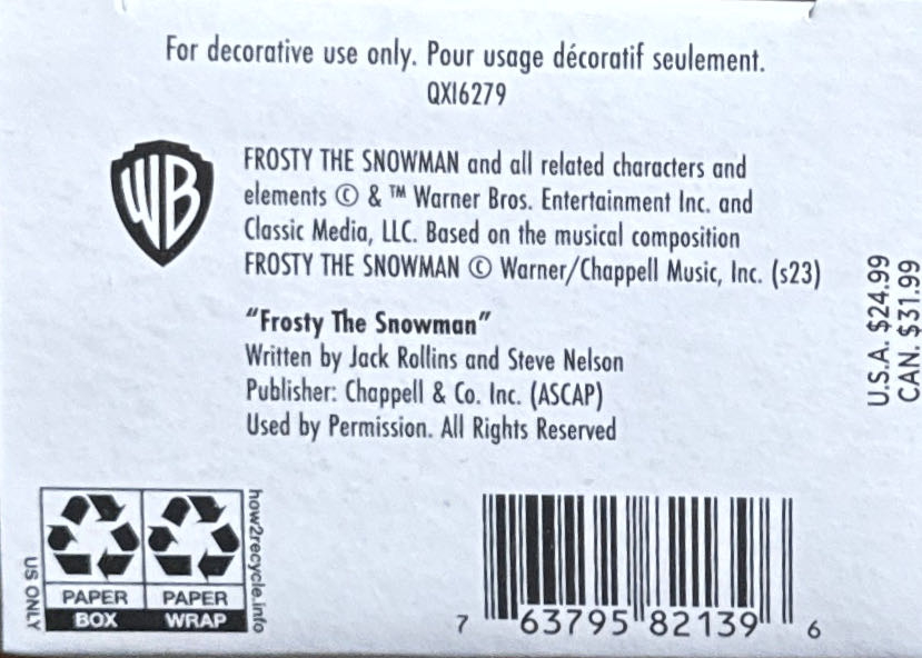 Frosty The Snowman  (Rudolph The Red-Nosed Reindeer) ornament collectible [Barcode 763795821396] - Main Image 3