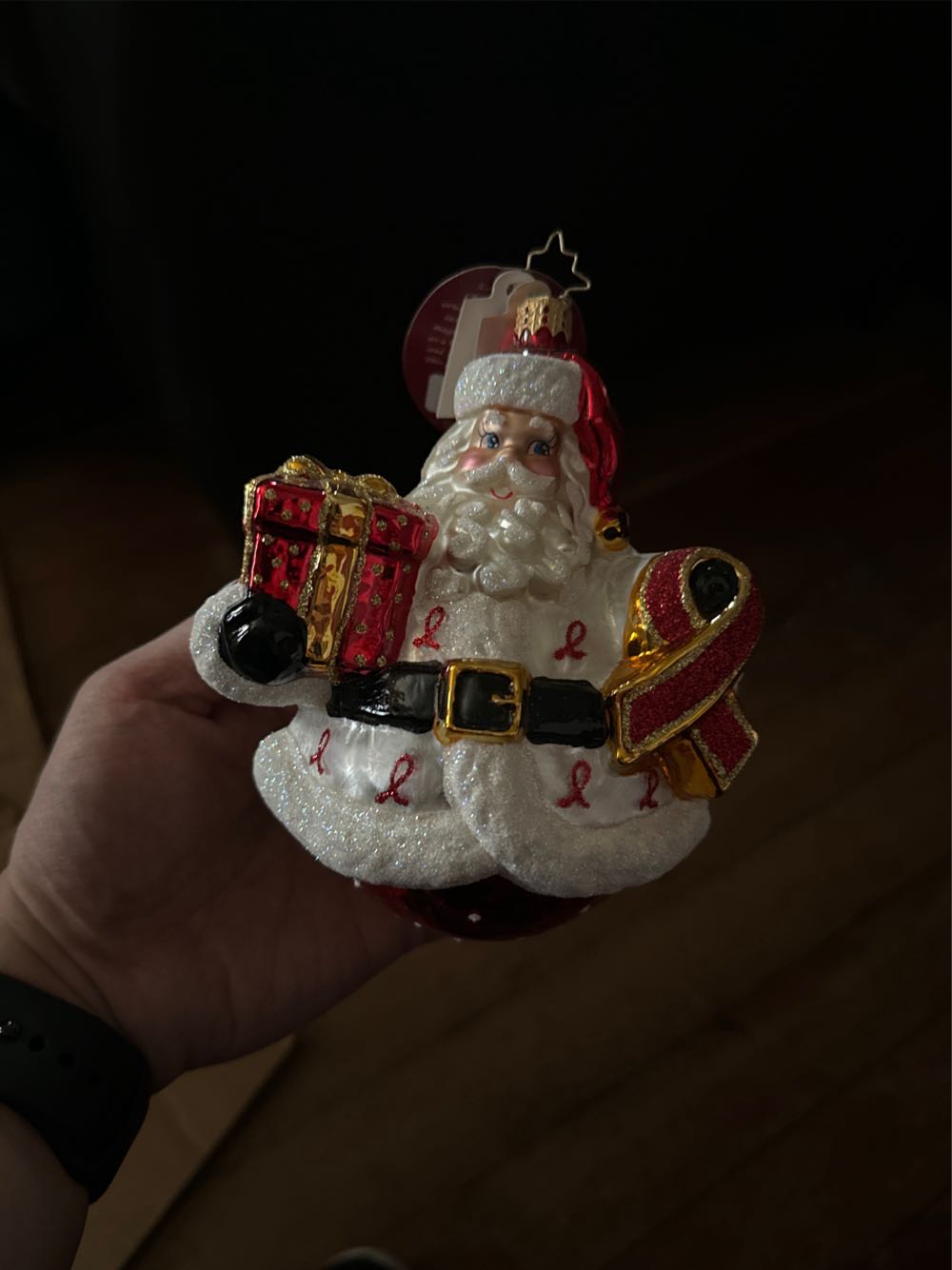 Handmade Santa On Sled Stained Glass Ornament