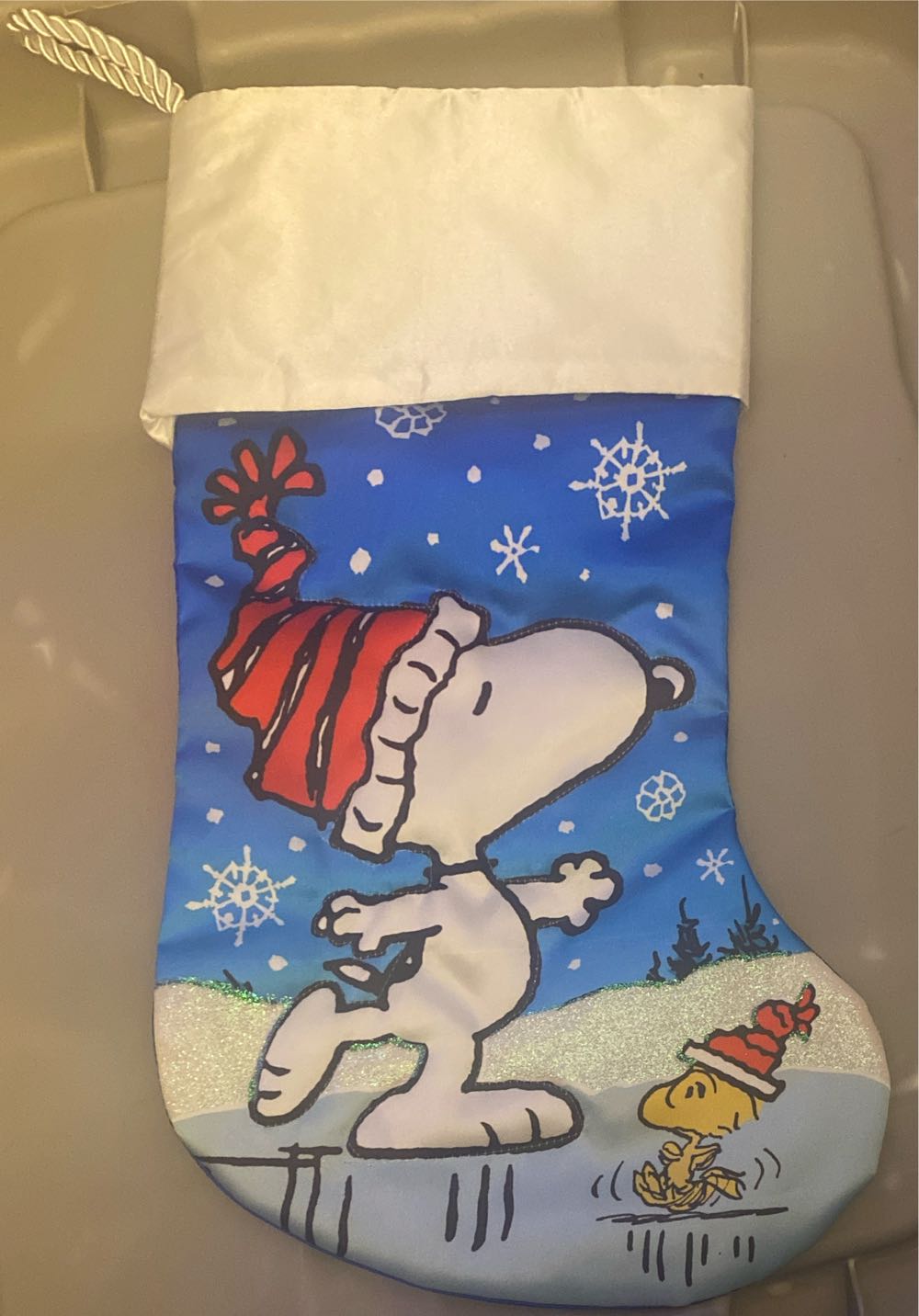 Vintage White Satin And Gold Trim Beaded Ball Ornament