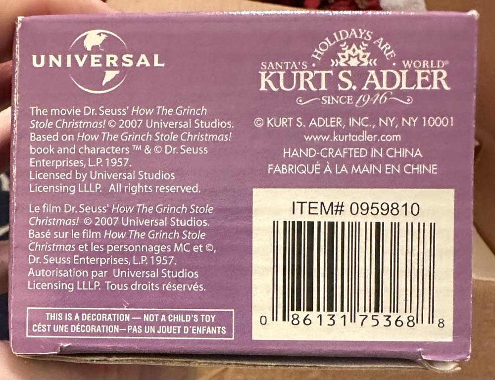 How The Grinch Stole Christmas  ornament collectible [Barcode 086131753688] - Main Image 3