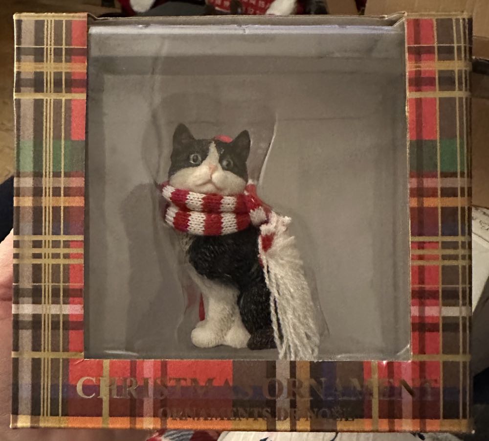 Sandicast Shorthair Tuxedo Cat With Red And White Scarf Christmas Ornament  ornament collectible [Barcode 746314017364] - Main Image 2
