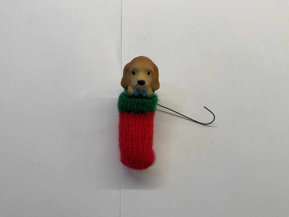 Vintage Stocking With Golden Puppy Ornament - Friends ornament collectible - Main Image 1