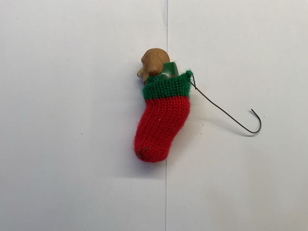 Vintage Stocking With Golden Puppy Ornament - Friends ornament collectible - Main Image 2